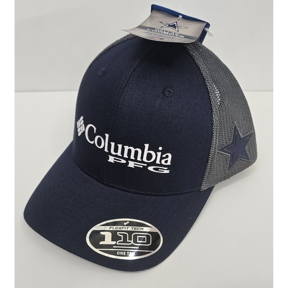 Columbia x Dallas Cowboys PFG Mesh Snapback Ball Cap Hat in Navy Blue & Gray
